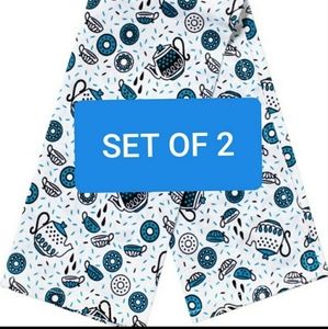 Sourpuss 2pc Vintage Tea & Doughnuts Hand Towels Donuts Teapot Blue Teacups